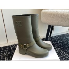CELINE MID CELINE RAIN BOOTS in RUBBER AND CALFSKIN khaki 2024