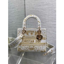 Dior Medium Lady D-Lite Bag in latte Embroidery with Gold-Tone Dior Astral Motif and Latte Calfskin 2025