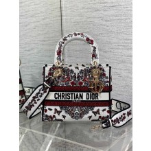 Dior Medium Lady D-Lite Bag in White Embroidery with Multicolor Cœur des Curiosités Motif 2025