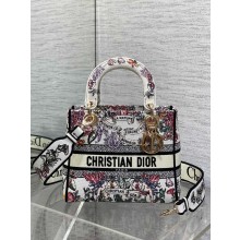 Dior Medium Lady D-Lite Bag in Latte Embroidery with Multicolor Dior Cabinet de la Mer Motif 2025