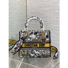Dior Medium Lady D-Lite Bag in Latte Embroidery with Yellow Multicolor Dior Chardons Motif 2025