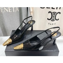 Saint Laurent Jeanne patent leather slingback pumps black heel 6.5cm 2025