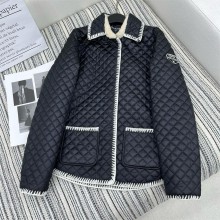 chanel BLACK quilting cotton-padded coat 2024