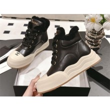 Chanel shearling lace-up boots black 2024