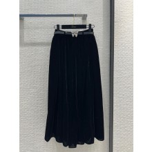 dior Black Velvet Flared Mid-Length Skirt 2023