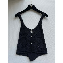 CHANEL BLACK knit tank top 2024 SPRING