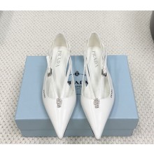 Prada calfskin cut-out flat Upper with jeweled ornament and metal buckle white 1031-2024
