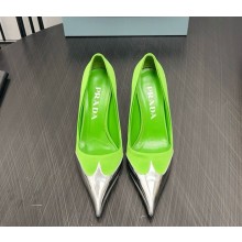 Prada heel 8cm pumps silk and patent goatskin green 1031-2024