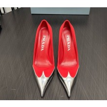 Prada heel 8cm pumps silk and patent goatskin red 1031-2024