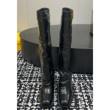  Fendi Show Black leather high-heeled boots calf leather heel 7.5cm 2024