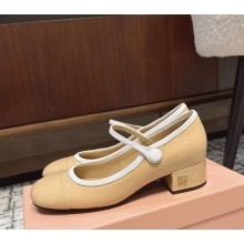 Miu Miu Logo patent calfskin Mary Janes heel 5cm beige 1031-2024