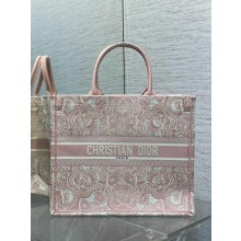Dior large Book Tote bag in pink and White D-Butterfly Paisley Embroidery 2025