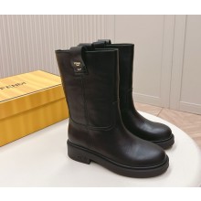 Fendi women's Filo black leather Mid boots 2024