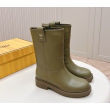 Fendi women's Filo Green leather Mid boots 2024
