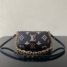 LOUIS VUITTON favorite BLACK/BEIGE monogram empreinte leather SHOULDER BAG M45859