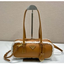 Prada Medium leather top-handle bag 1BB124 Caramel 2024