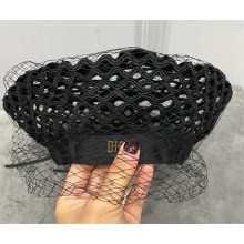 Dior Black cut-out beret with veil 2024