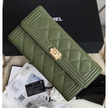 Chanel Caviar Flap Wallet Dark Green 