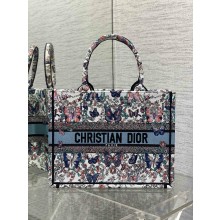 Dior medium Book Tote bag in White and Blue Toile de Jouy Papillon Embroidery 2025
