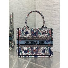 Dior small Book Tote bag in White and Blue Toile de Jouy Papillon Embroidery 2025