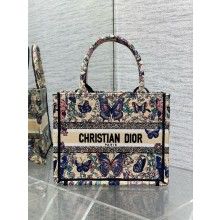 Dior small Book Tote bag in Raffia with Blue Toile de Jouy Papillon Embroidery 2025