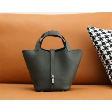 Hermes Picotin Lock Bag in original togo leather vert cypres with silver hardware(handmade)