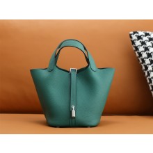 Hermes Picotin Lock Bag in original togo leather malachite with silver hardware(handmade)