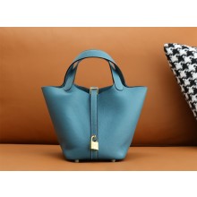 Hermes Picotin Lock Bag in original togo leather bleu jean with gold hardware(handmade)