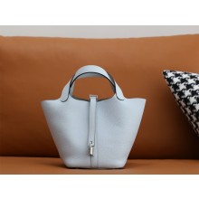Hermes Picotin Lock Bag in original togo leather bleu brume with silver hardware(handmade)