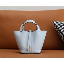 Hermes Picotin Lock Bag in original togo leather bleu brume with gold hardware(handmade)