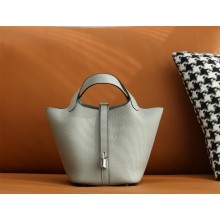 Hermes Picotin Lock Bag in original togo leather bleu glacier with silver hardware(handmade)