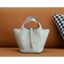 Hermes Picotin Lock Bag in original togo leather gris perle with silver hardware(handmade)