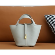 Hermes Picotin Lock Bag in original togo leather gris perle with gold hardware(handmade)