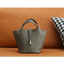 Hermes Picotin Lock Bag in original togo leather gris etain with silver hardware(handmade)