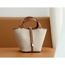 Hermes Picotin Lock canvas/leather bag brown with silver hardware(handmade)