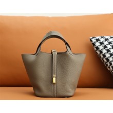 Hermes Picotin Lock Bag in original togo leather etoupe crocodile handle with gold hardware(handmade)