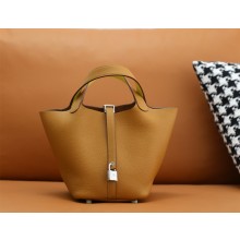 Hermes Picotin Lock Bag in original togo leather sesame/lime with silver hardware(handmade)