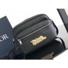 DIOR AND KAWS Mini Rider 2.0 Zipped Messenger Bag IN Black Grained Calfskin 2025