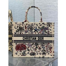 Dior large Book Tote bag in beige Embroidery with Multicolor Dior Cabinet de Curiosités Motif 2025
