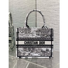 Dior small Book Tote bag in White Embroidery with Black Toile de Jouy Scotland Motif 2025