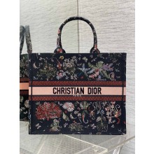 Dior large Book Tote bag in black Embroidery with Multicolor Dior Cabinet de Curiosités Motif 2025