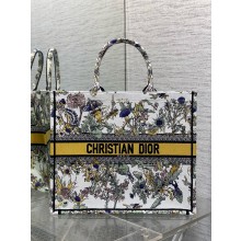 Dior large Book Tote bag in Latte Embroidery with Yellow Multicolor Dior Chardons Motif 2025