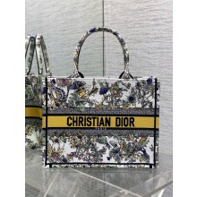 Dior medium Book Tote bag in Latte Embroidery with Yellow Multicolor Dior Chardons Motif 2025