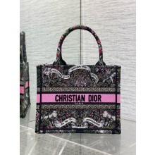 Dior small Book Tote bag in Black Embroidery with Multicolor Dior Around the World Motif 2025