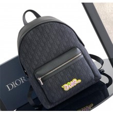 DIOR AND KAWS Rider 2.0 Zipped Backpack in Black Grained Calfskin and Black Dior Oblique Jacquard 2025