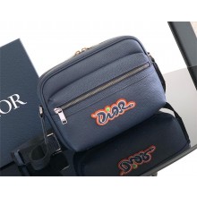 DIOR AND KAWS Mini Rider 2.0 Zipped Messenger Bag IN NAVY BLUE Grained Calfskin 2025