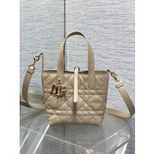 Dior Small Toujours Vertical Tote Bag in Powder Beige Macrocannage Calfskin 2025