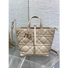 Dior medium Toujours Vertical Tote Bag in Powder Beige Macrocannage Calfskin 2025