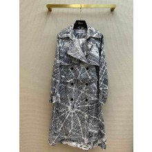 dior White and Black Technical Taffeta with Plan de Paris Motif Trench Coat 2023