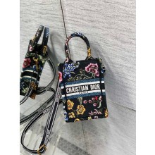 Dior Black Multicolor Petites Fleurs Embroidery Mini Book Tote Phone Bag 2023